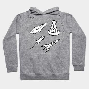 Space Rockets and UFO Doodle Art Hoodie